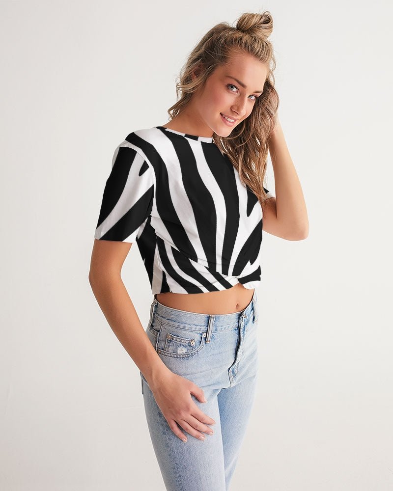Zebra Women's Twist-Front Cropped Tee - FABA Collection