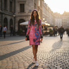 Bird of Paradise Hoodie Dress EcoJersey with kangaroo pocket full-length sleeves and functional hood drawstring handmade in London