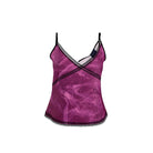 Purple tank top with black straps on a white background