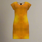 Yellow dress with a subtle pattern on a plain background