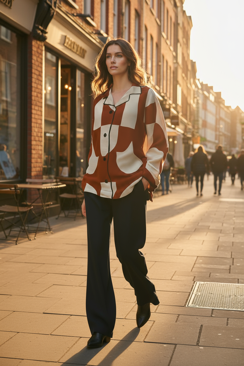 Rust Echoes Silk Loungewear Shirt