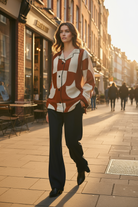 Rust Echoes Silk Long Sleeve Shirt by Ane Howard lightweight soft-textured silk full-length sleeves belted styling