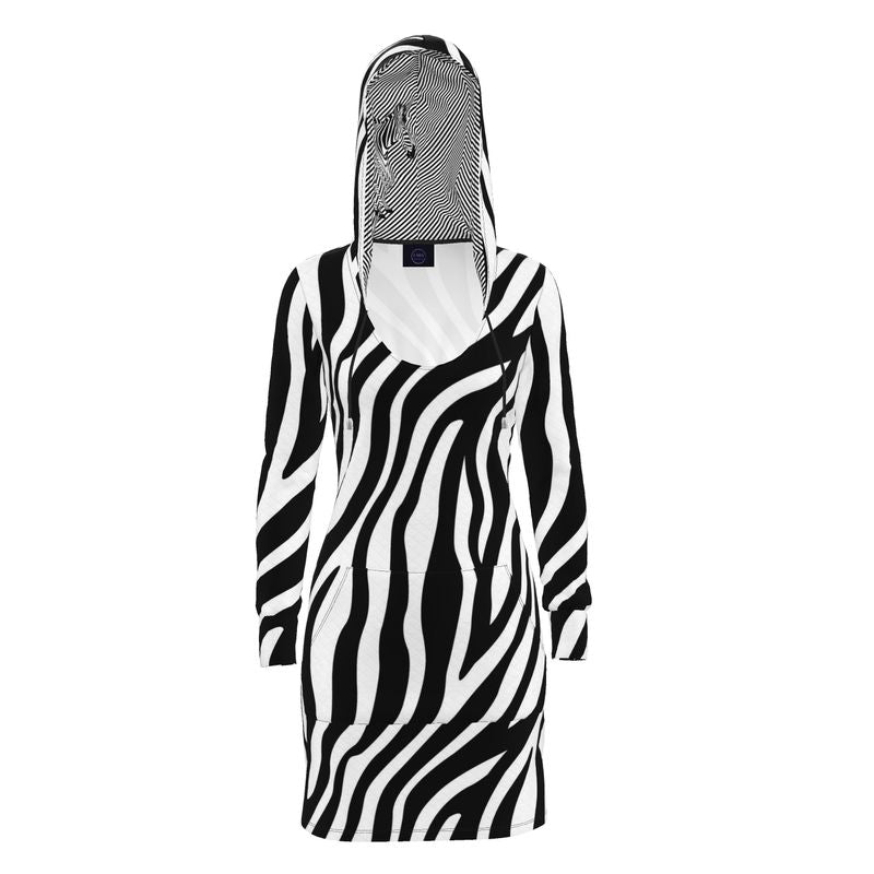 Zebra patterned hoodie on a white background