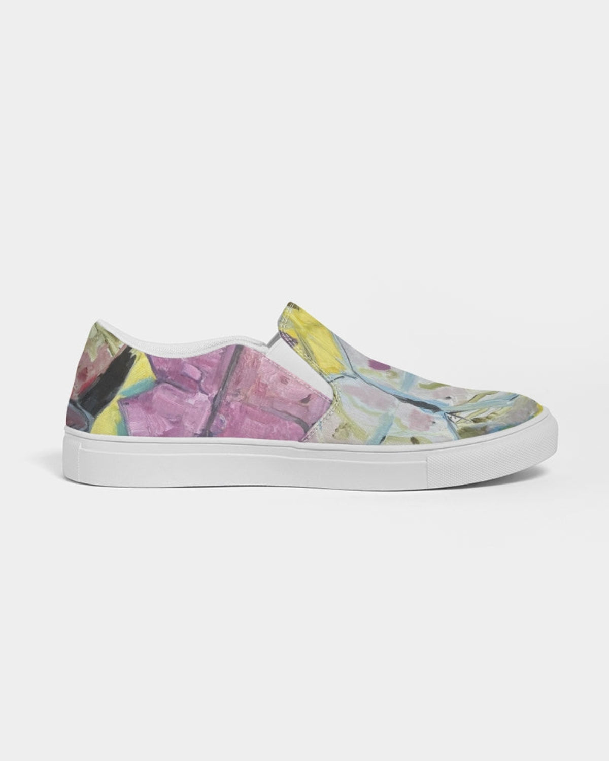 Sneaker with a colorful abstract pattern on a white background