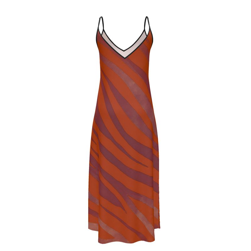 back long red zebra slip dress-model