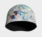 Colorful floral patterned beanie on a light gray background