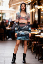 Big Sur Hoodie Dress in EcoJersey with kangaroo front pocket drawstring hood and full-length sleeves