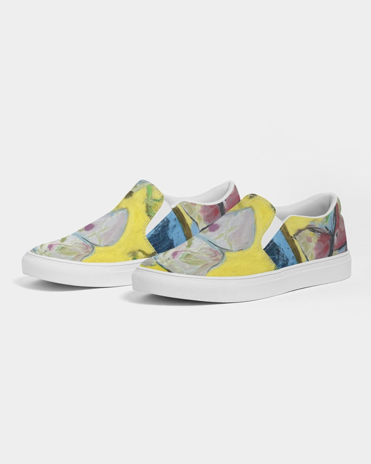 Colorful slip-on sneakers on a white background
