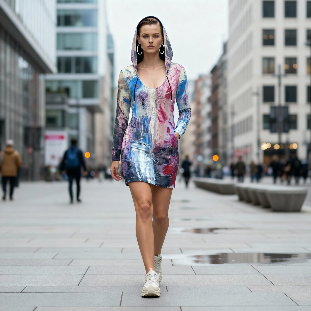 Hoodie dress-Eco-Friendly Hoodie Dress Abstract Sailing-FABA Collection XL / Ponte Jersey 7.67 oz
