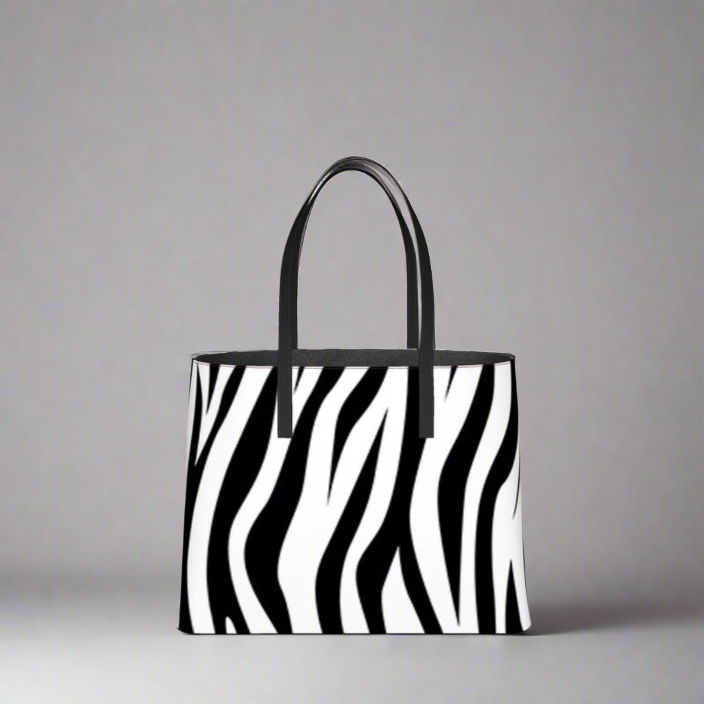 Kika Handcrafted Leather Tote Zebra pattern genuine leather exterior with shoulder straps and structured tote silhouette