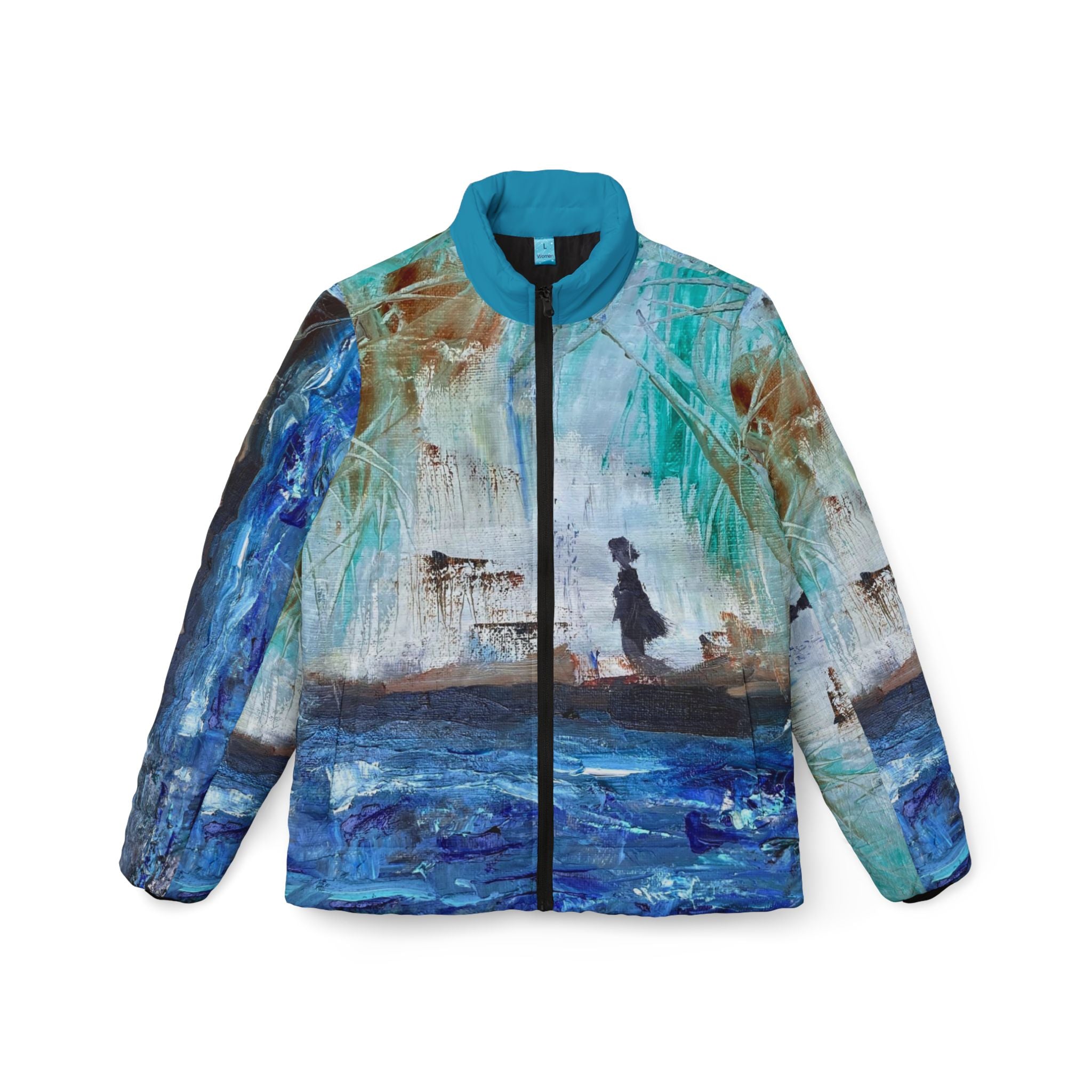 Colorful jacket with artistic design on a white background