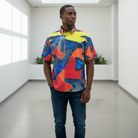 The Flock men's organic cotton short sleeve shirt with all-over oil painting print by Ane Howard and mother-of-pearl buttons