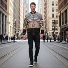 New Flag Men's Bomber Jacket front view with full lining ribbed cuffs waist quality zip and Ane Howard artwork panel