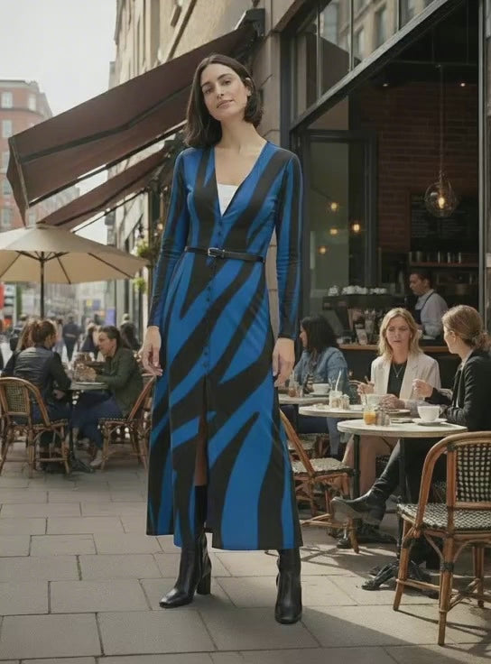 Maxi Cardigan Dress True Blue Zebra- FABA Collection
