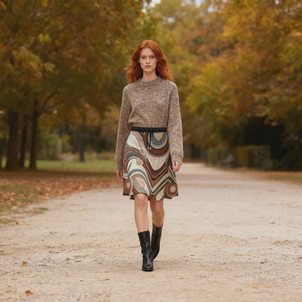 Rust Bauhaus Satin Lined Midi Skirt Exclusive to FABA