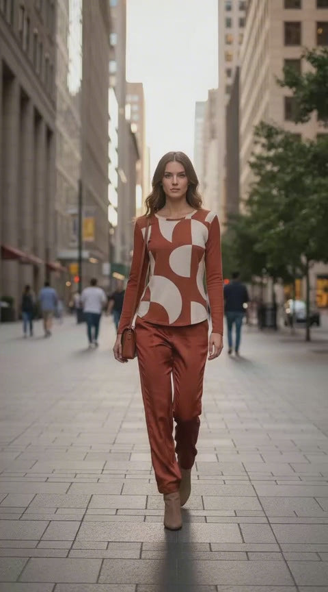 Rust Echoes Slim Fit Long Sleeve Tee - FABA