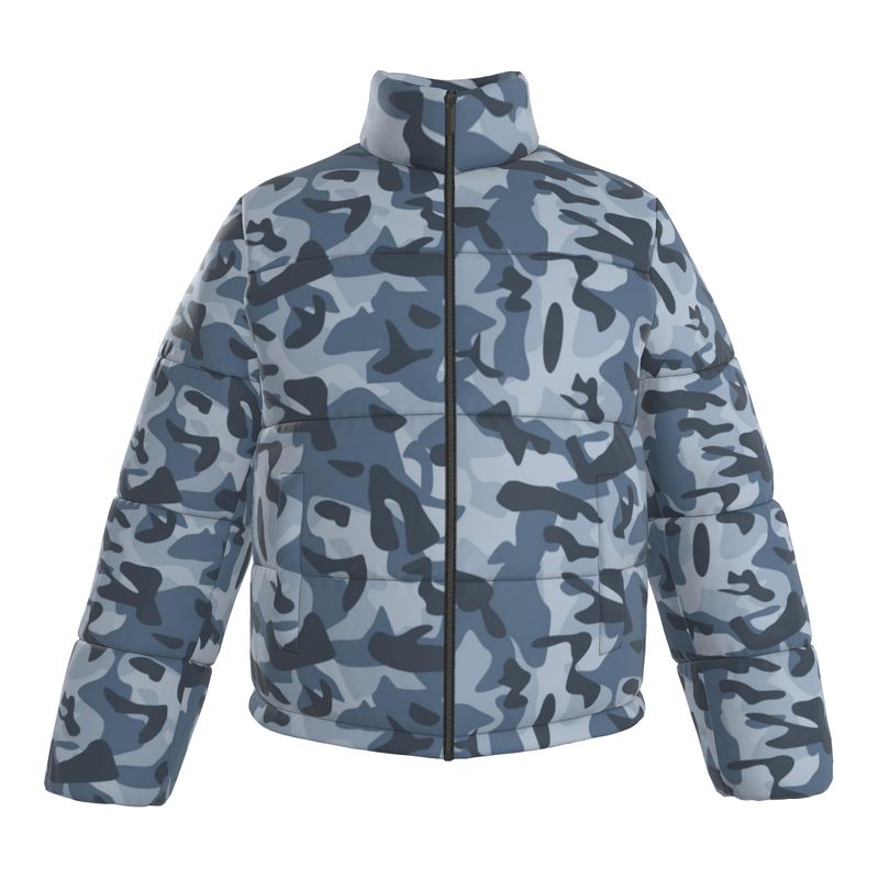 puffer jacket blue camo