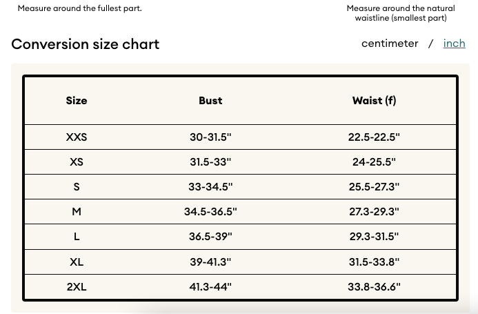 size-chart scoop neck tank top