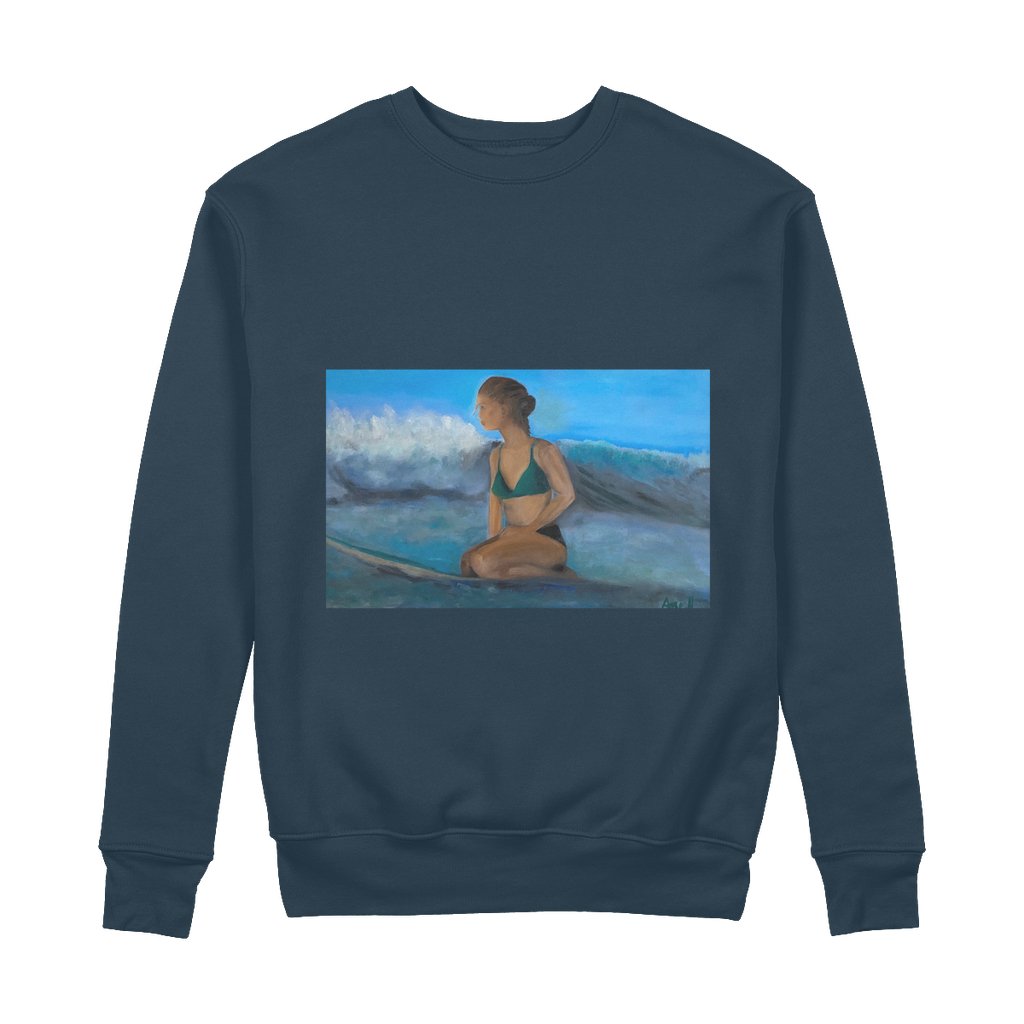 100% Organic Cotton Sweatshirt Surfer Waiting for the next Wave - FABA Collection
