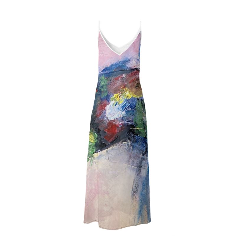 Silk Slip Dress Abstract Splash of Life-FABA Collection 