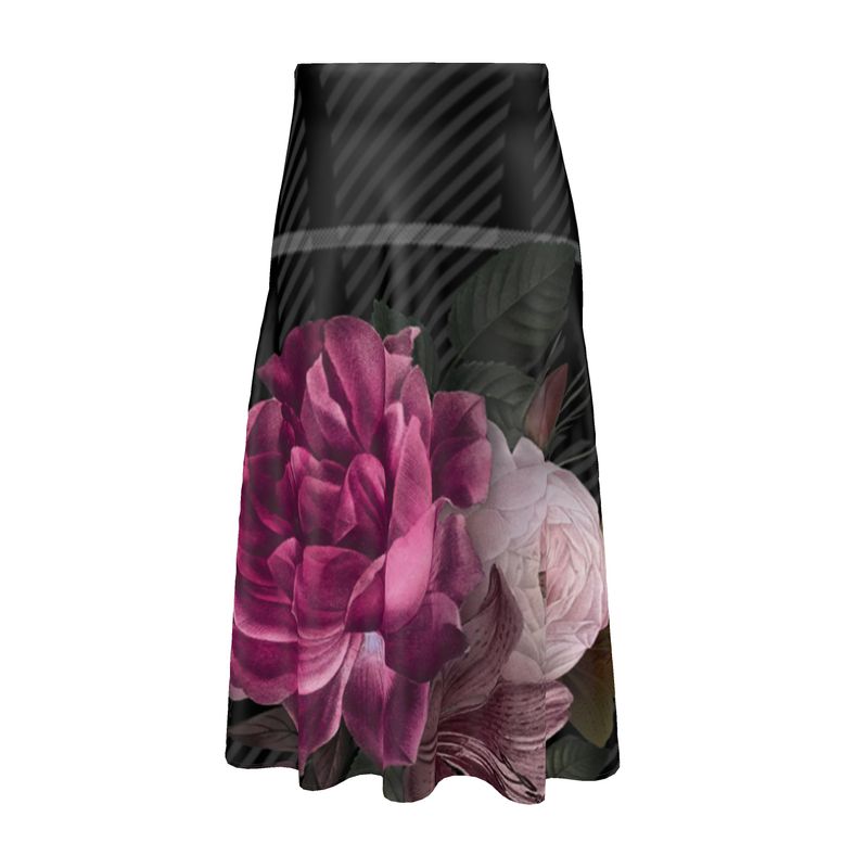 Silk Midi Skirt Tartan Floral-FABA Collection 