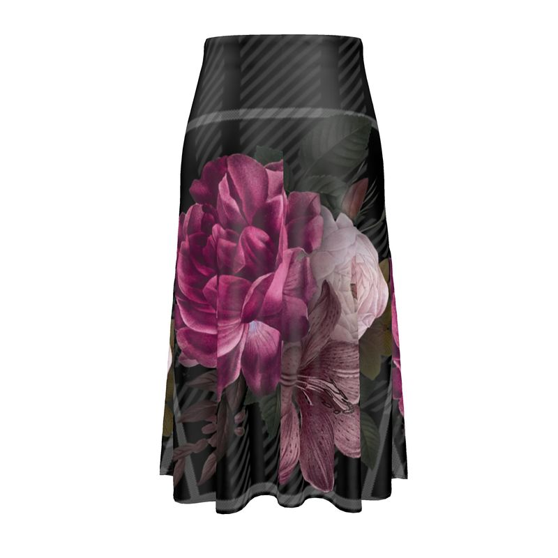 Silk Midi Skirt Tartan Floral-FABA Collection 