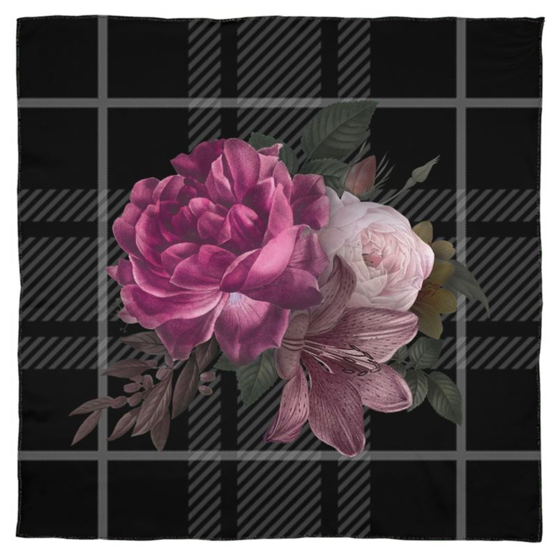 Silk Scarf Wrap Or Shawl Tartan Floral-FABA Collection 