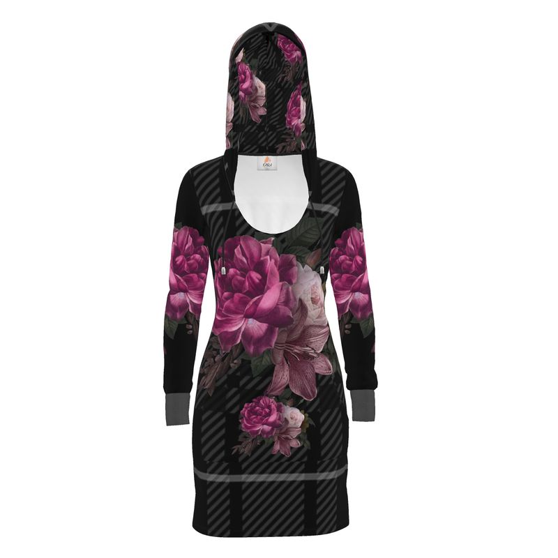 Eco-friendly Hoodie Dress Tartan Floral-FABA Collection 