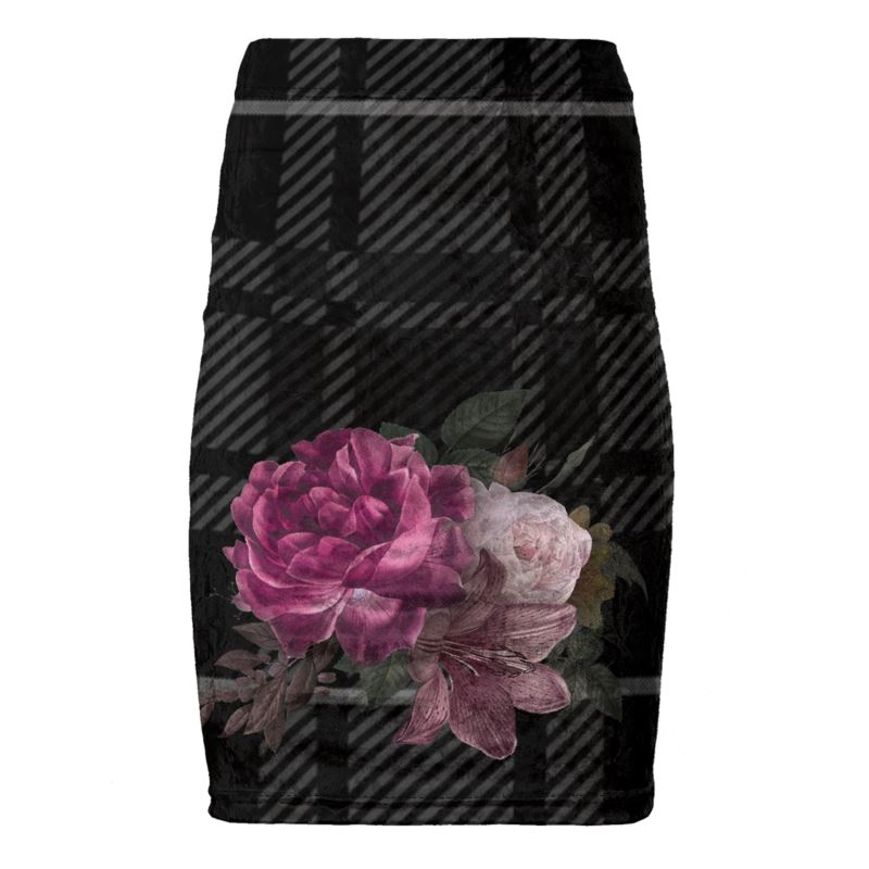 Velvet Marilyn Pencil Skirt Tartan Floral-FABA Collection 