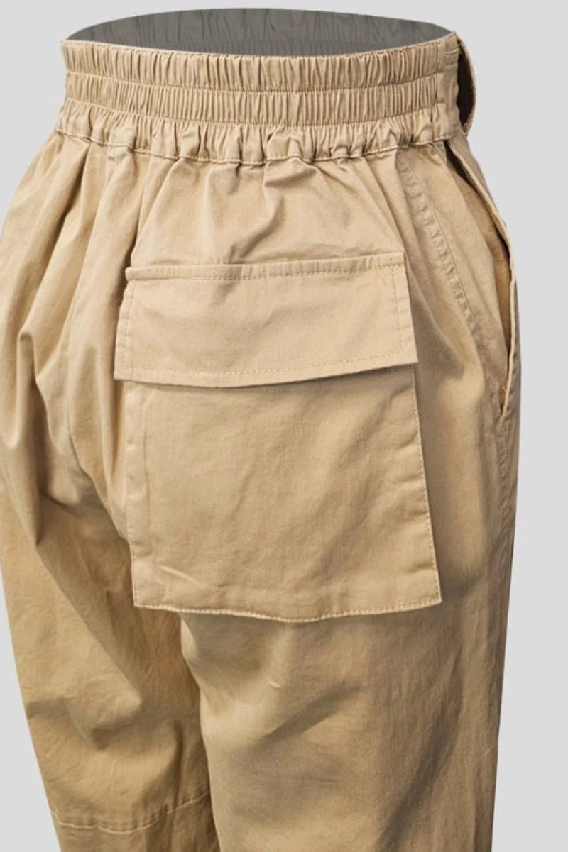 Tie Waist Paperbag Cotton Pants - OLIVE - FABA Collection