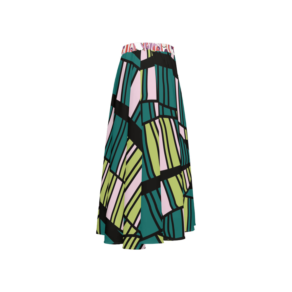 Women's Button Up Midi Skirt Abstract Fern-FABA Collection 