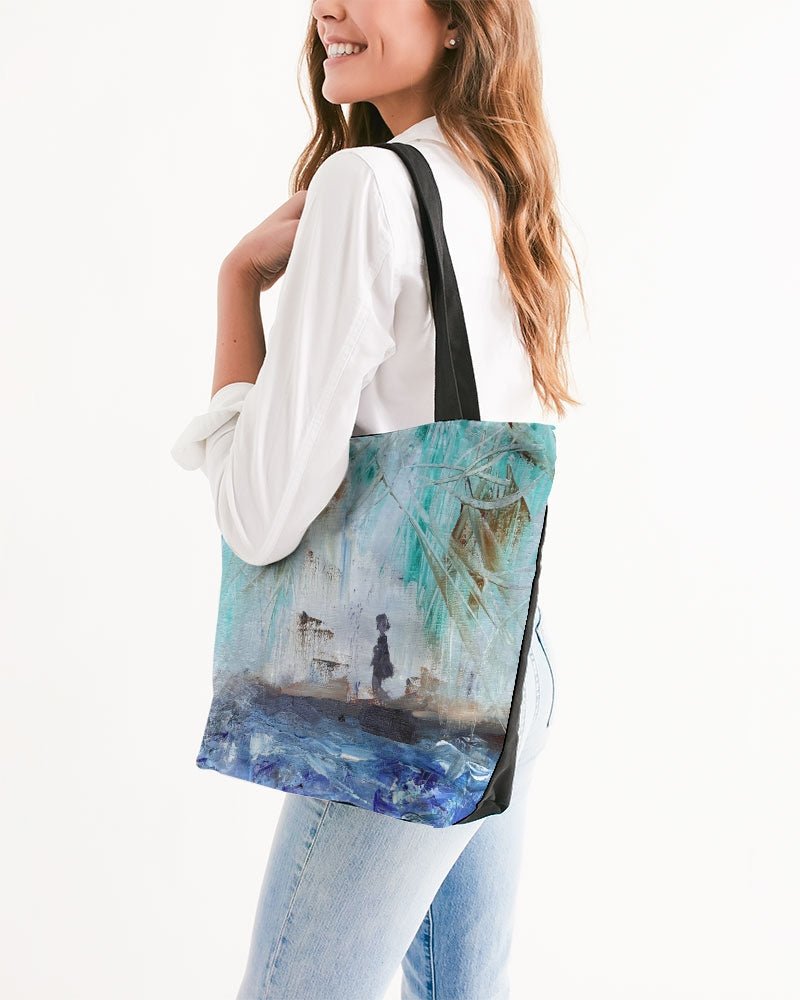 Canvas Zip Tote Bag Woman Walking at the Beach - FABA Collection