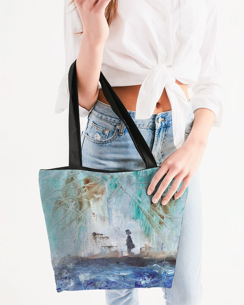 Canvas Zip Tote Bag Woman Walking at the Beach - FABA Collection