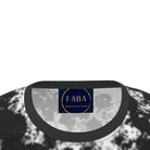 Black and white shirt with 'FABA' logo on a white background