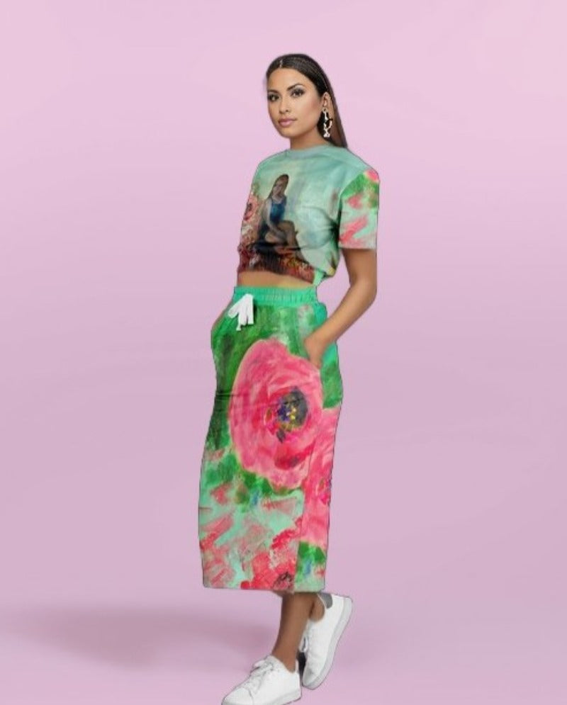 Cropped Cotton Sweatshirt - Maxi Skirt Duo Power of Love - FABA Collection