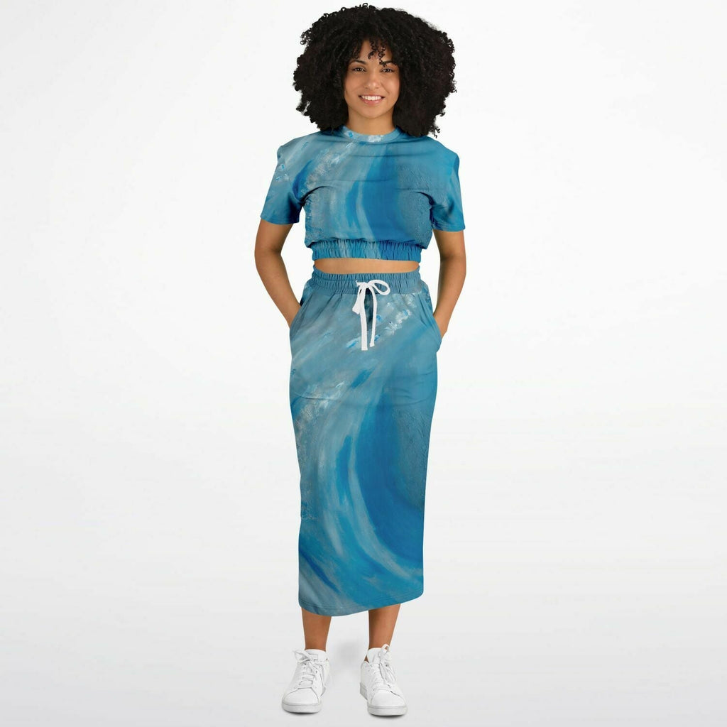 Cropped Cotton Sweatshirt - Maxi Skirt Duo The Wave - FABA Collection