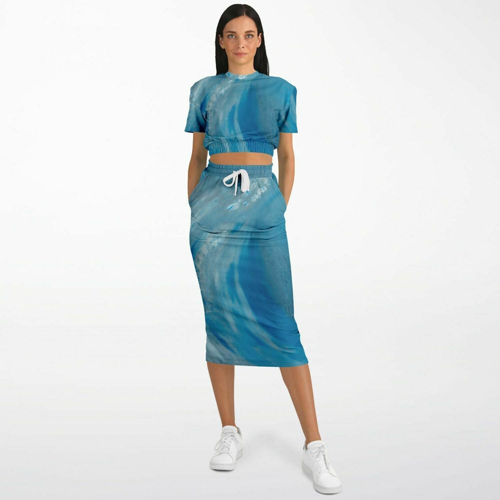 Cropped Cotton Sweatshirt - Maxi Skirt Duo The Wave - FABA Collection