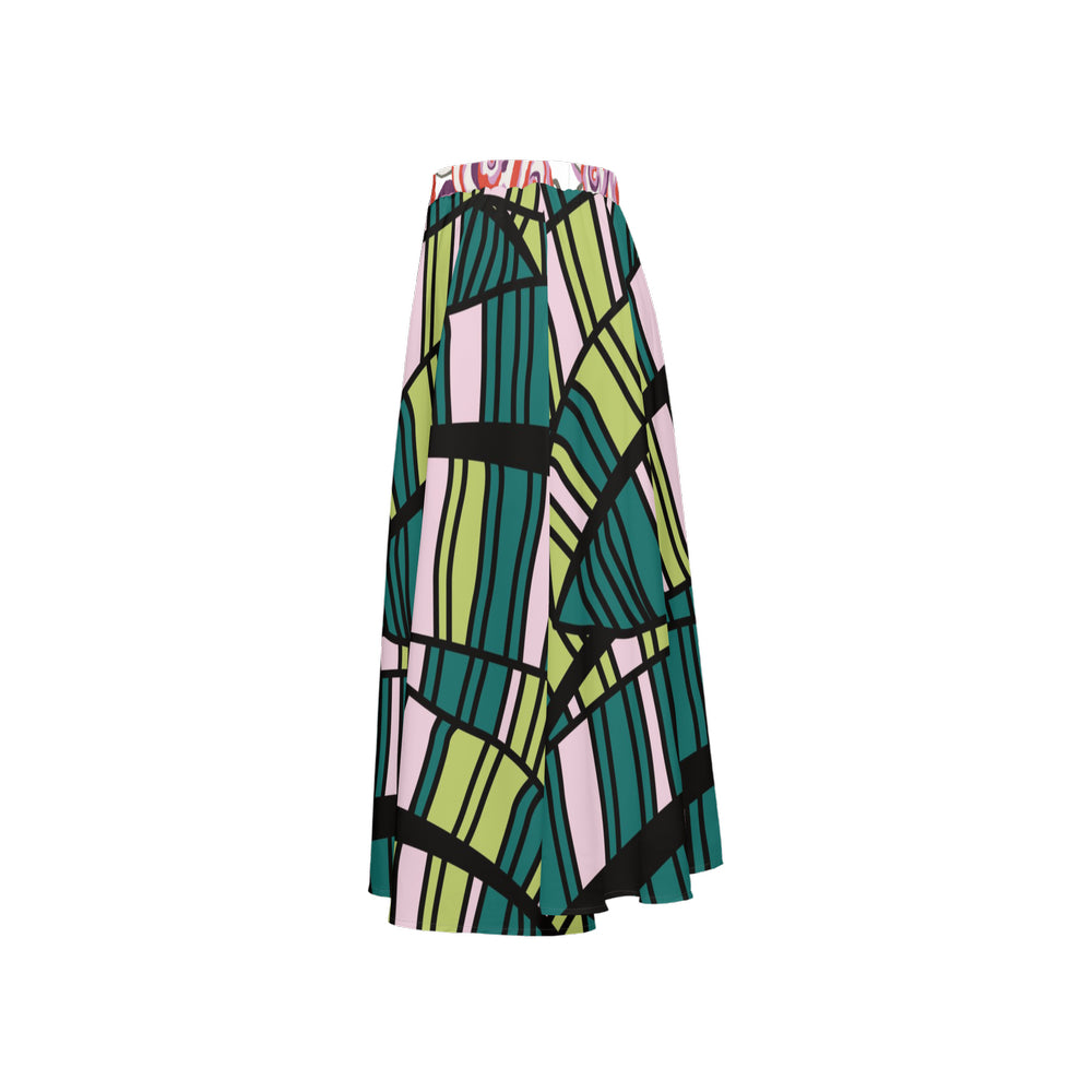 Women's Button Up Midi Skirt Abstract Fern-FABA Collection 