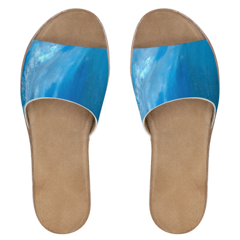 Handcrafted Leather Sliders Ocean Blue - FABA Collection
