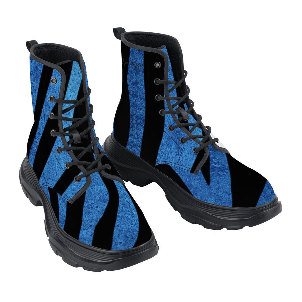 KM Chunky Vegan Leather Boots True Blue Stripes - FABA Collection