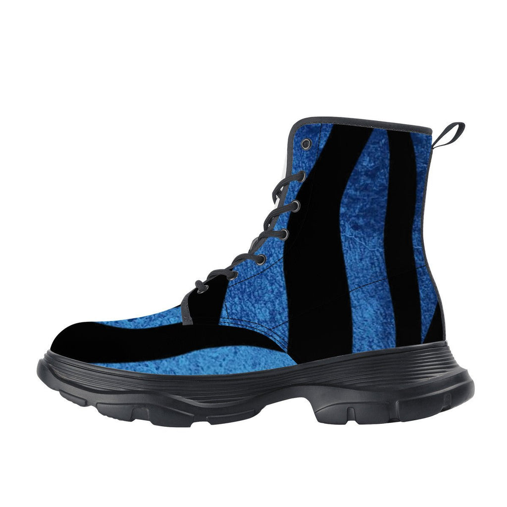 KM Chunky Vegan Leather Boots True Blue Stripes - FABA Collection