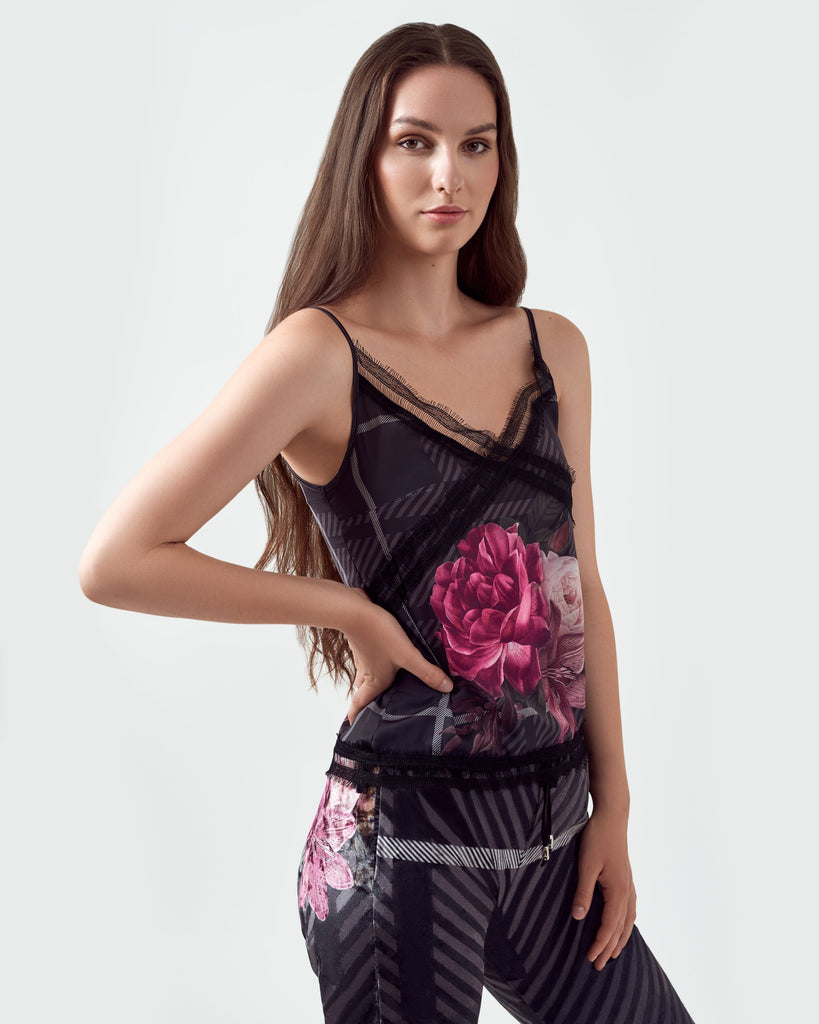 Velvet Women's Trousers Tartan Floral-FABA Collection 