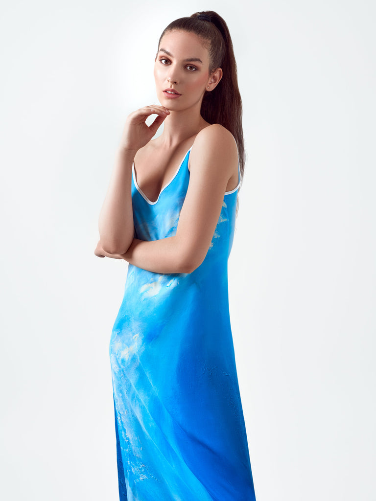 Silk Slip Dress Blue Wave-FABA Collection 