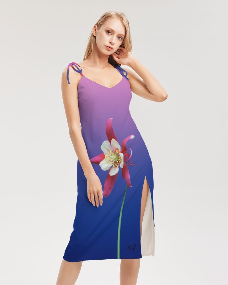 One Flower Women's Tie Strap Split Dress - FABA Collection