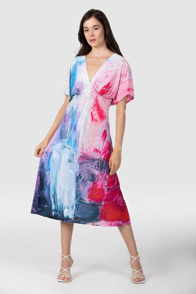 Sarah V-neck Dress - Abstract Sailing - FABA Collection