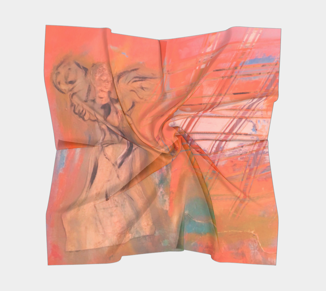 Folded fabric with abstract design on a light gray background