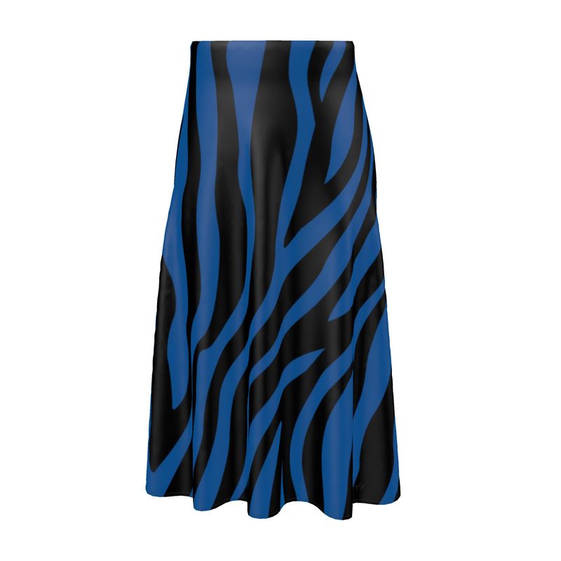 Silk Midi Skirt True Blue Zebra - FABA Collection