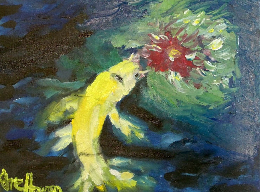 SOLD Koi and Water Lily oil painting - FABA Collection