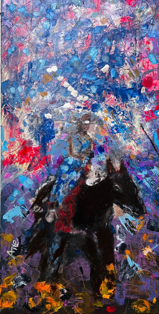 SOLD Mosaic Cowgirl Abstract Oil Painting - FABA Collection