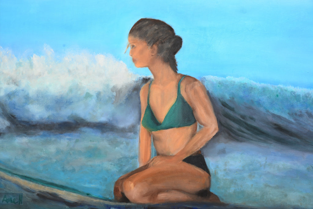 SOLD Waiting for the Next Wave Oil Painting - FABA Collection